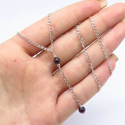 925 Sterling Silver Real Amethyst Gemstone Cuban Chain Necklace 16"