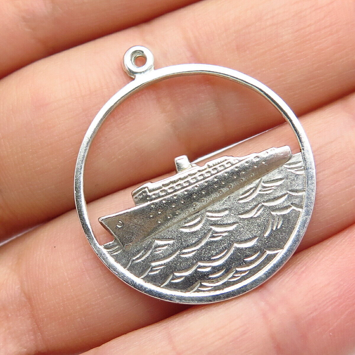 925 Sterling Silver Vintage Liner Ship Pendant