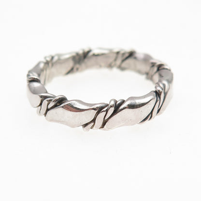 925 Sterling Silver Vintage Modernist Twisted Oxidized Band Ring Size 9.75
