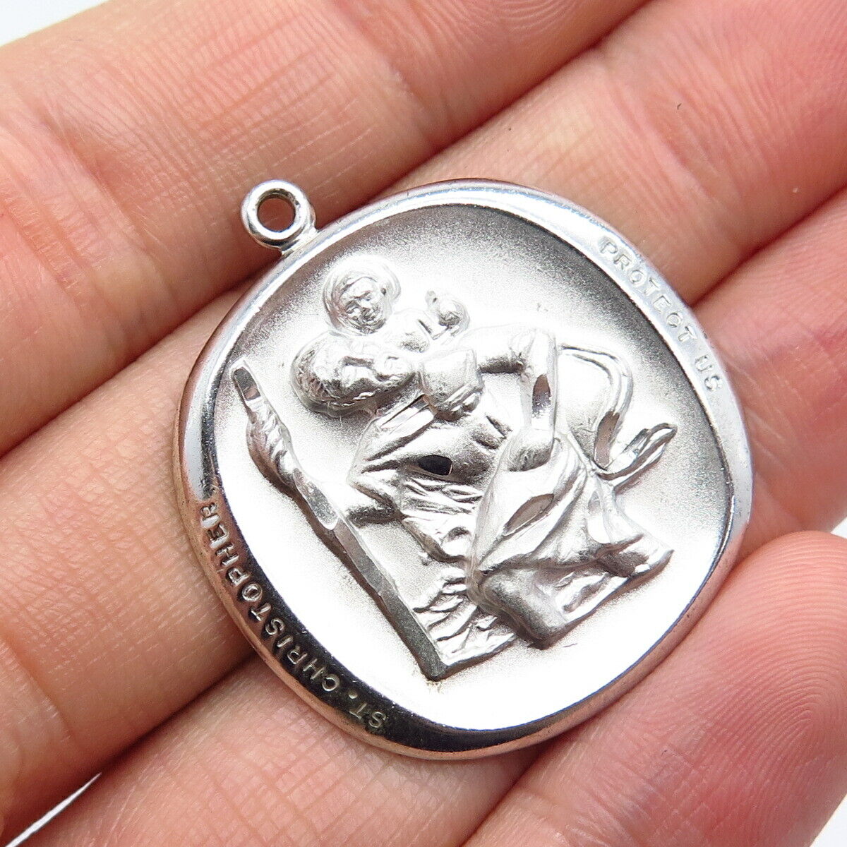 925 Sterling Silver Vintage Theda St. Christopher Religious Pendant