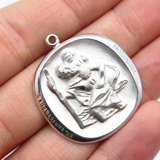 925 Sterling Silver Vintage Theda St. Christopher Religious Pendant