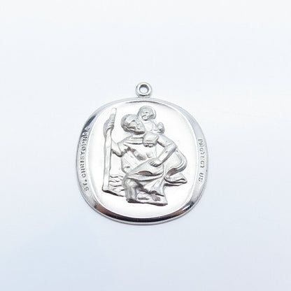 925 Sterling Silver Vintage Theda St. Christopher Religious Pendant