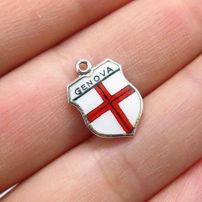 800 Silver Vintage REU Enamel "Genova" Coat of Arms Charm Pendant