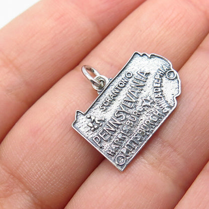 925 Sterling Silver Vintage "Pennsylvania" State Map Pendant