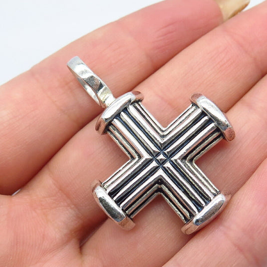 925 Sterling Silver Vintage J. Esposito Ribbed Cross Pendant