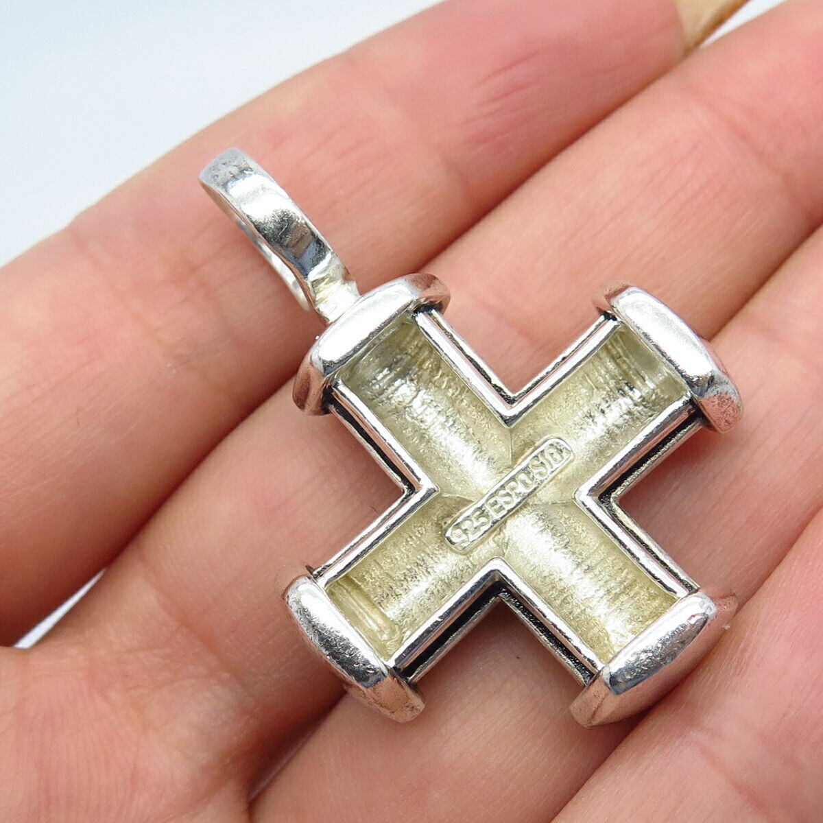 925 Sterling Silver Vintage J. Esposito Ribbed Cross Pendant