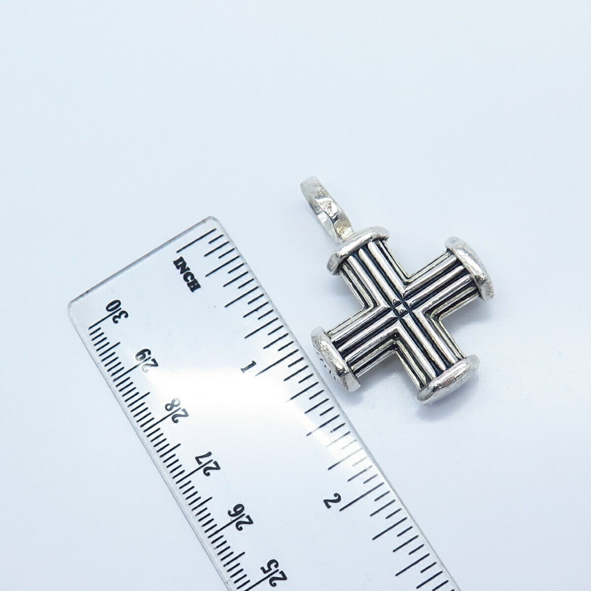 925 Sterling Silver Vintage J. Esposito Ribbed Cross Pendant