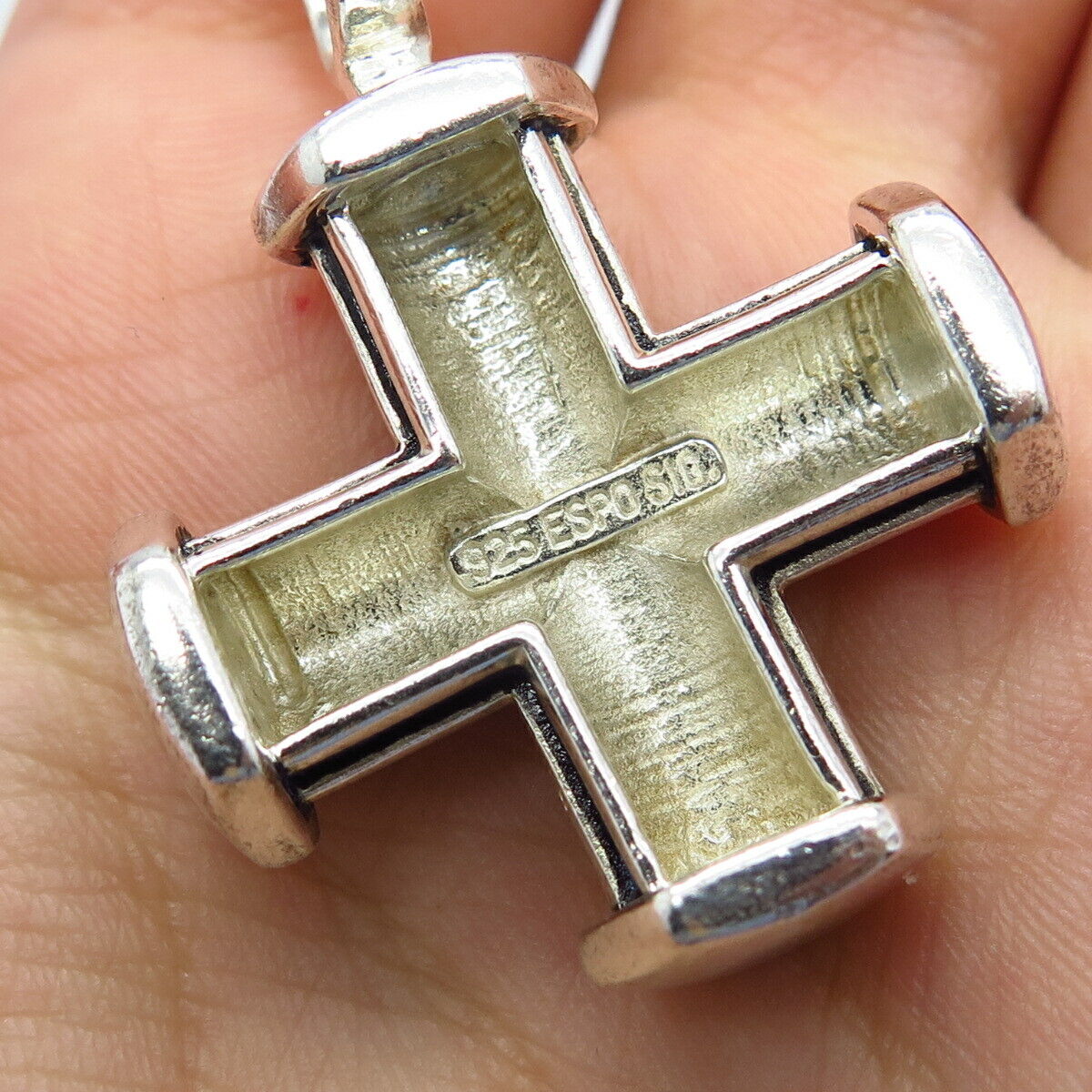 925 Sterling Silver Vintage J. Esposito Ribbed Cross Pendant