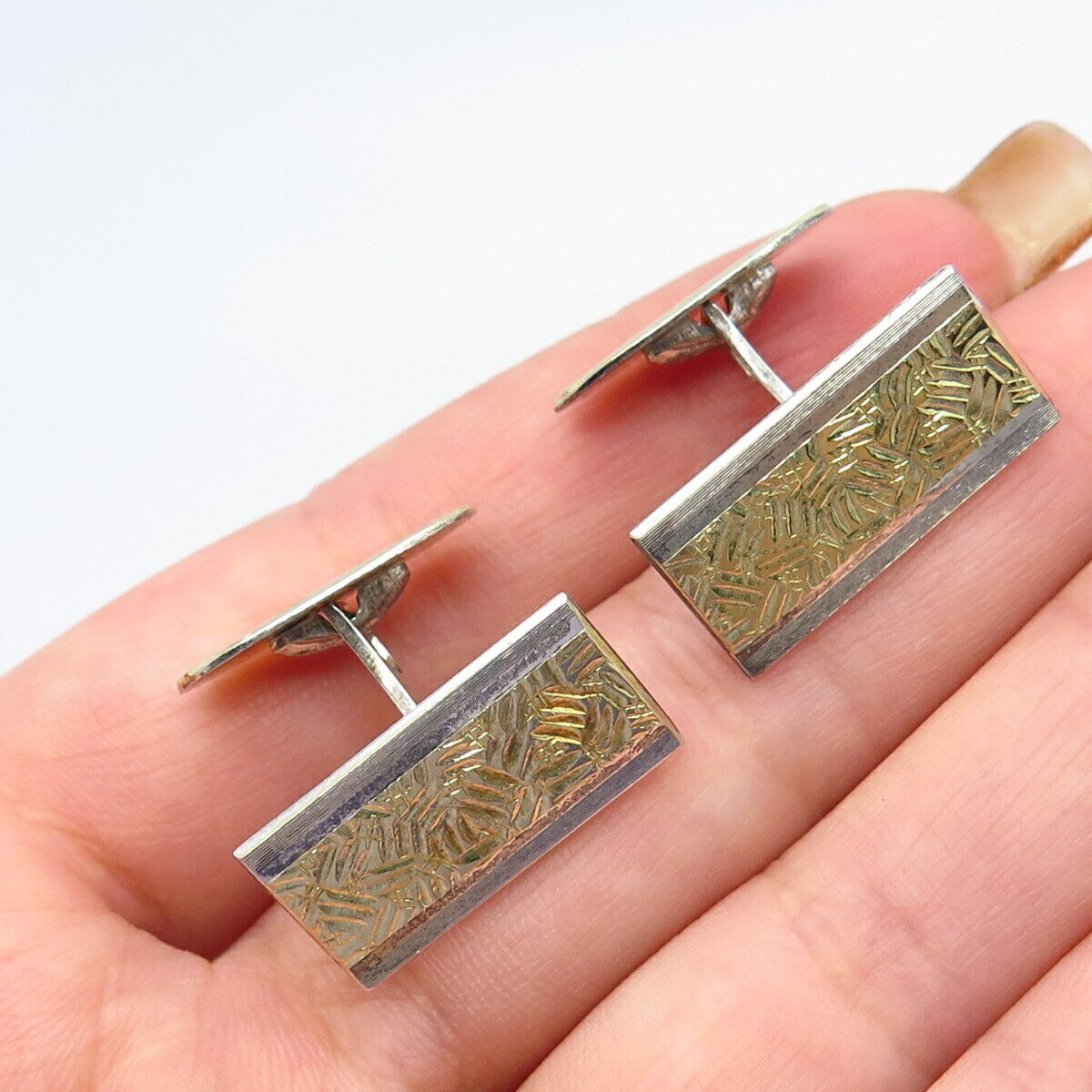 830S Silver 2-Tone Vintage Scandinavia Etched Cufflinks