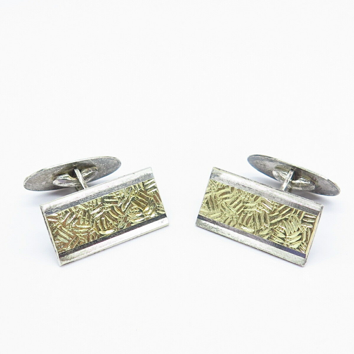 830S Silver 2-Tone Vintage Scandinavia Etched Cufflinks