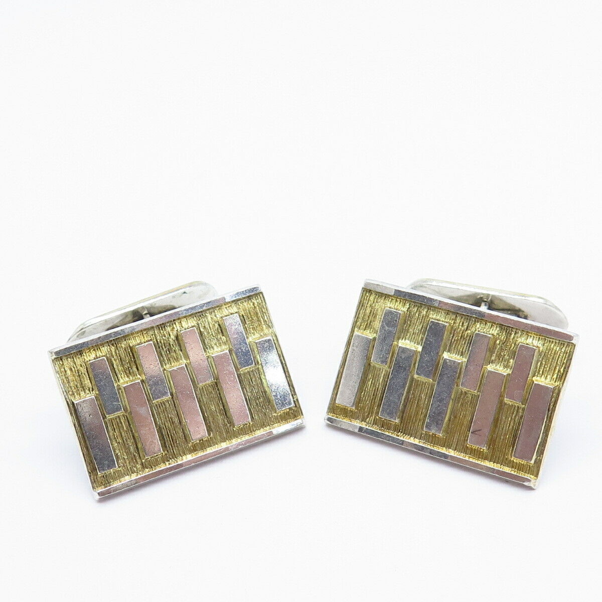 830S Silver 2-Tone Vintage Scandinavia Etched Cufflinks