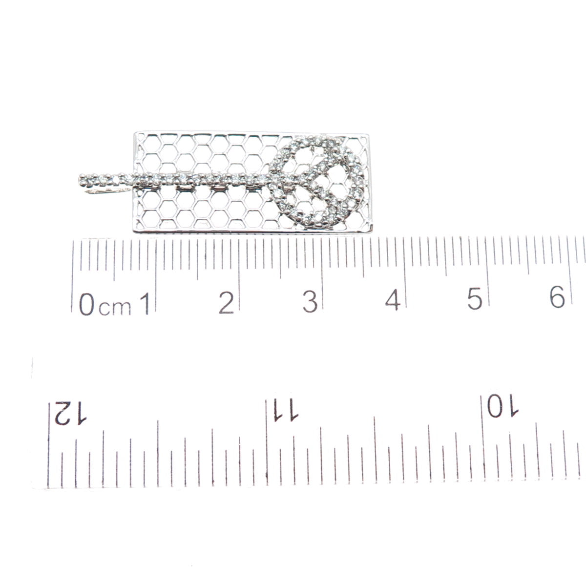 925 Sterling Silver Round-Cut C Z Peace Symbol Tag Charm Pendant