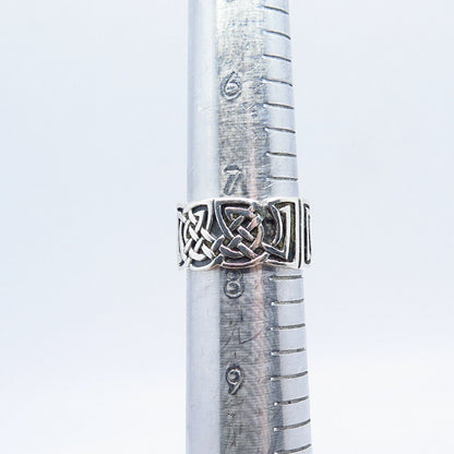 925 Sterling Silver Vintage Peter Stone Celtic Band Ring Size 7.25