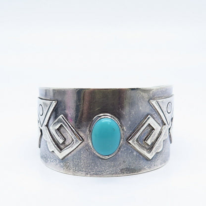 925 Sterling Silver Vintage Mexico Taxco Turquoise Gem Wide Cuff Bracelet 6.5"