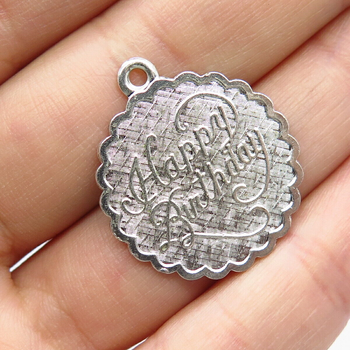 925 Sterling Silver Vintage Lamode "Happy Birthday" Textured Pendant