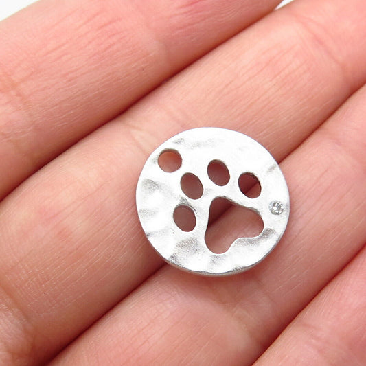 925 Sterling Silver Lab-Created White Sapphire Dog Paw Pendant