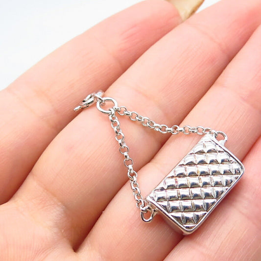 925 Sterling Silver Lady's Purse Charm Pendant