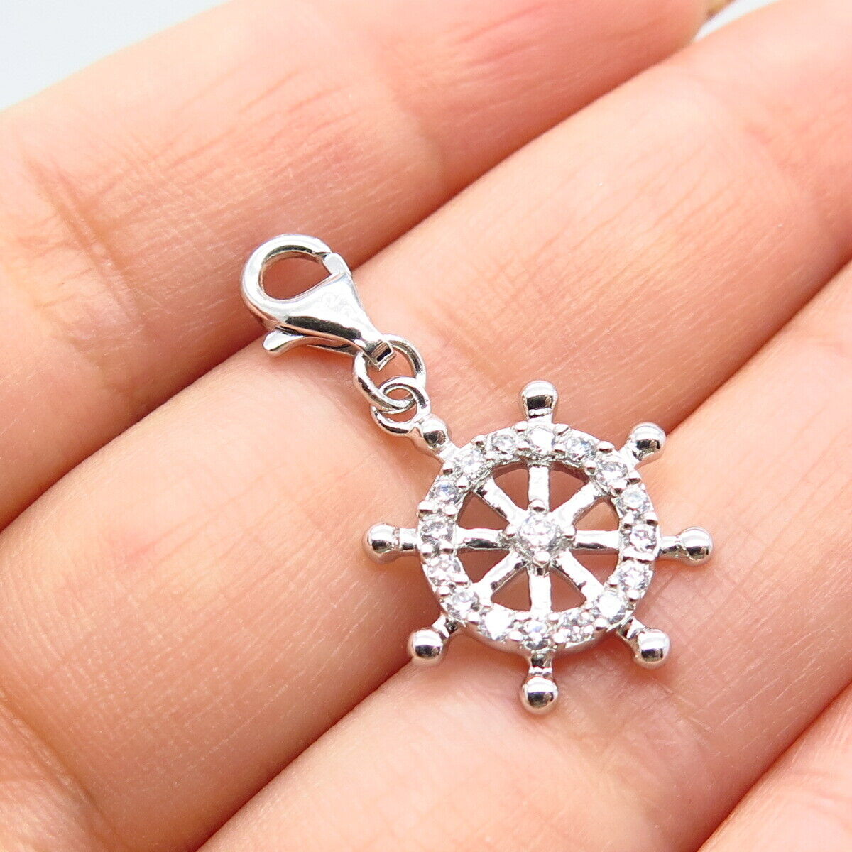 925 Sterling Silver C Z Steering Wheel Charm Pendant