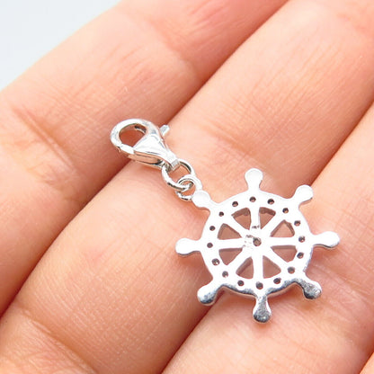 925 Sterling Silver C Z Steering Wheel Charm Pendant