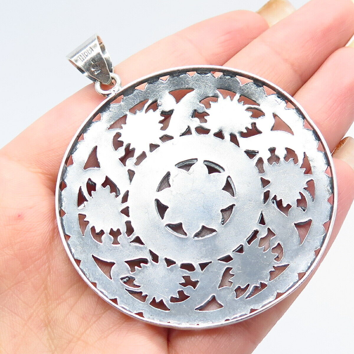 925 Sterling Silver Vintage Ornate Floral Large Pendant