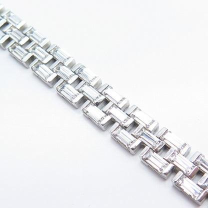 925 Sterling Silver C Z Panel Link Bracelet 7.75"