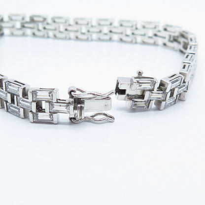 925 Sterling Silver C Z Panel Link Bracelet 7.75"