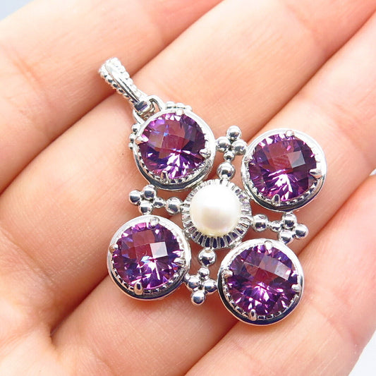 925 Sterling Silver Real Pearl & Mystic Quartz Pendant