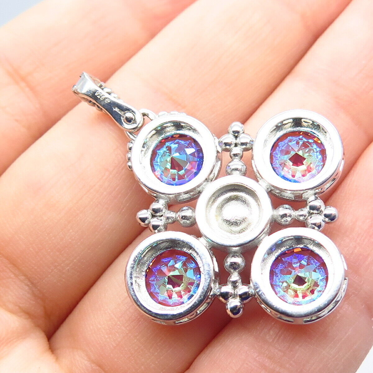 925 Sterling Silver Real Pearl & Mystic Quartz Pendant