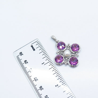 925 Sterling Silver Real Pearl & Mystic Quartz Pendant