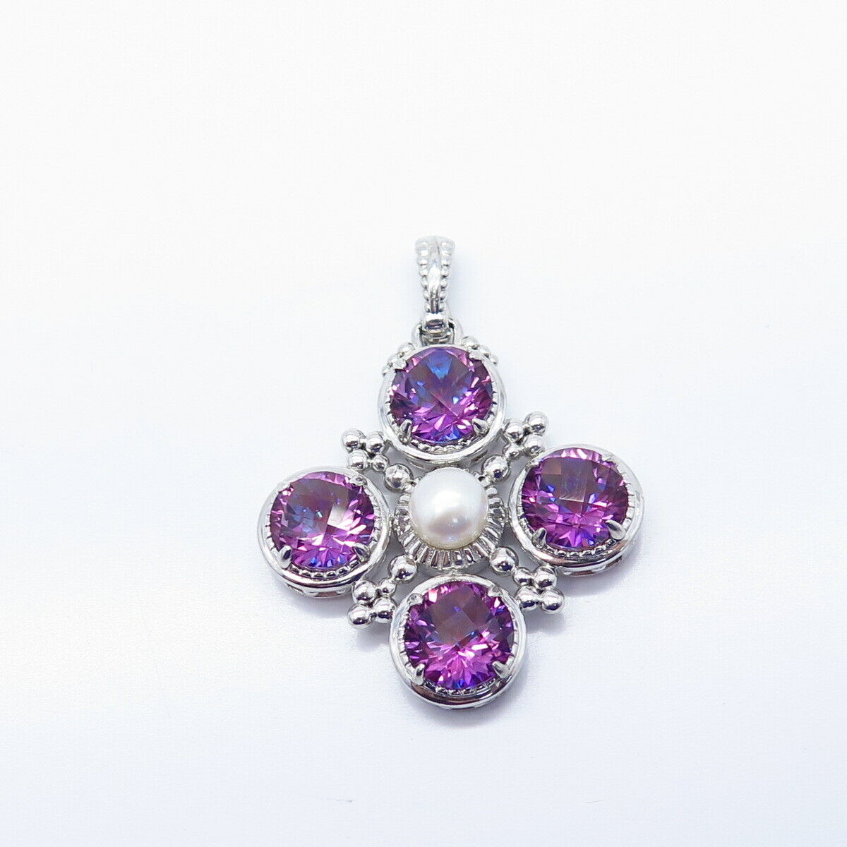 925 Sterling Silver Real Pearl & Mystic Quartz Pendant