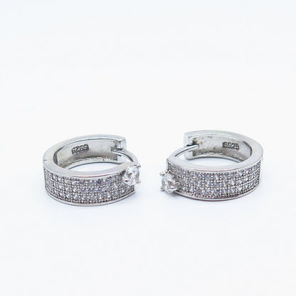 925 Sterling Silver Pave C Z Hoop Earrings