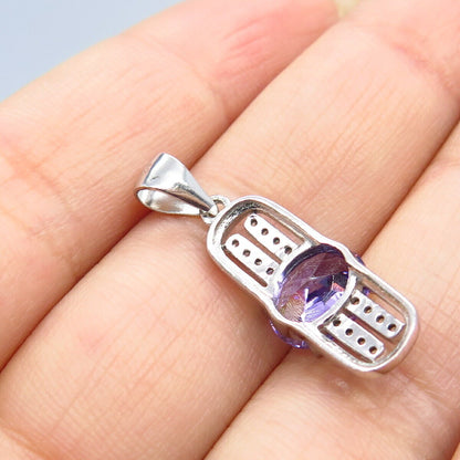 925 Sterling Silver White & Amethyst-Tone C Z Pendant