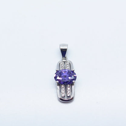 925 Sterling Silver White & Amethyst-Tone C Z Pendant