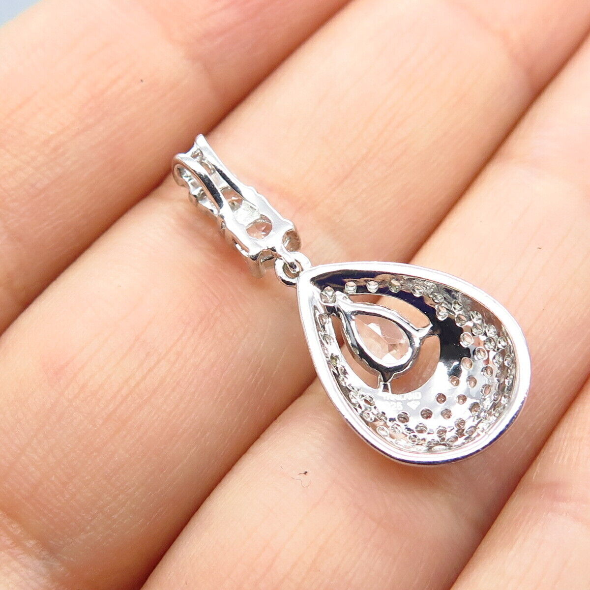 925 Sterling Silver Pave C Z Drop Pendant