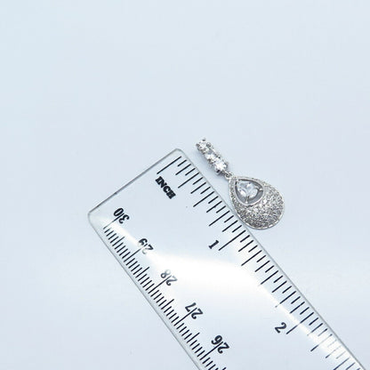 925 Sterling Silver Pave C Z Drop Pendant