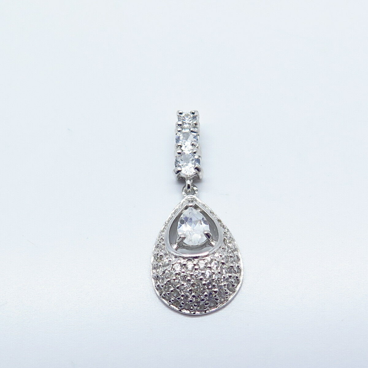 925 Sterling Silver Pave C Z Drop Pendant