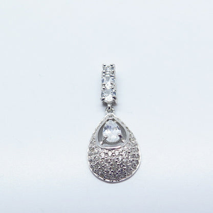 925 Sterling Silver Pave C Z Drop Pendant