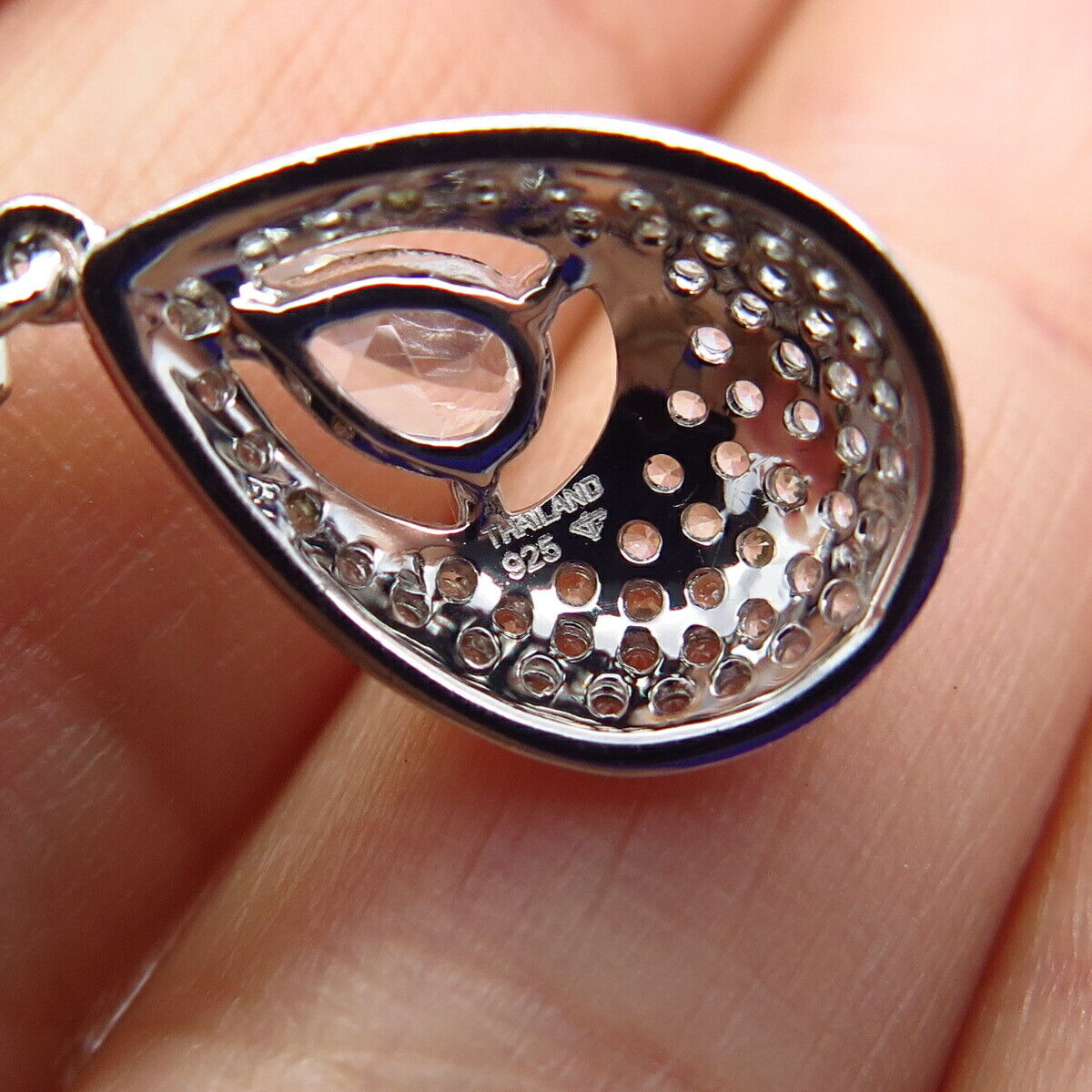 925 Sterling Silver Pave C Z Drop Pendant