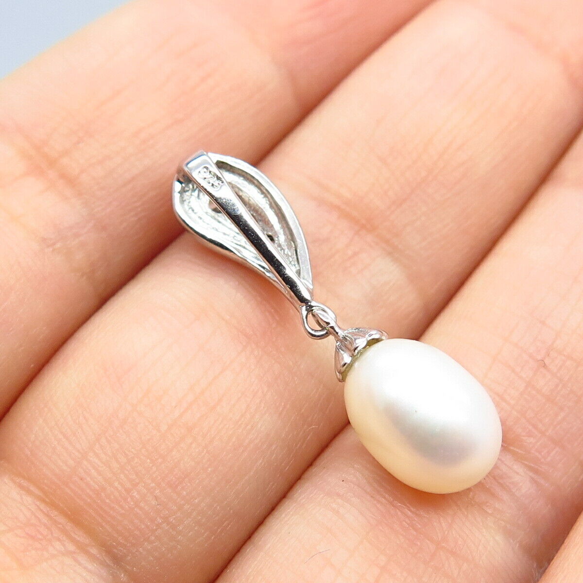 925 Sterling Silver Real Pearl & C Z Slide Pendant