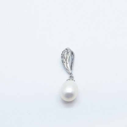 925 Sterling Silver Real Pearl & C Z Slide Pendant