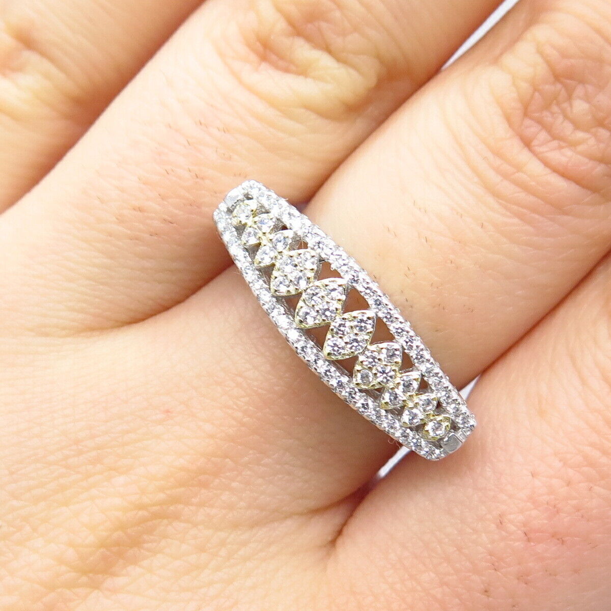 925 Sterling Silver Pave C Z Bar Ring Size 7.75