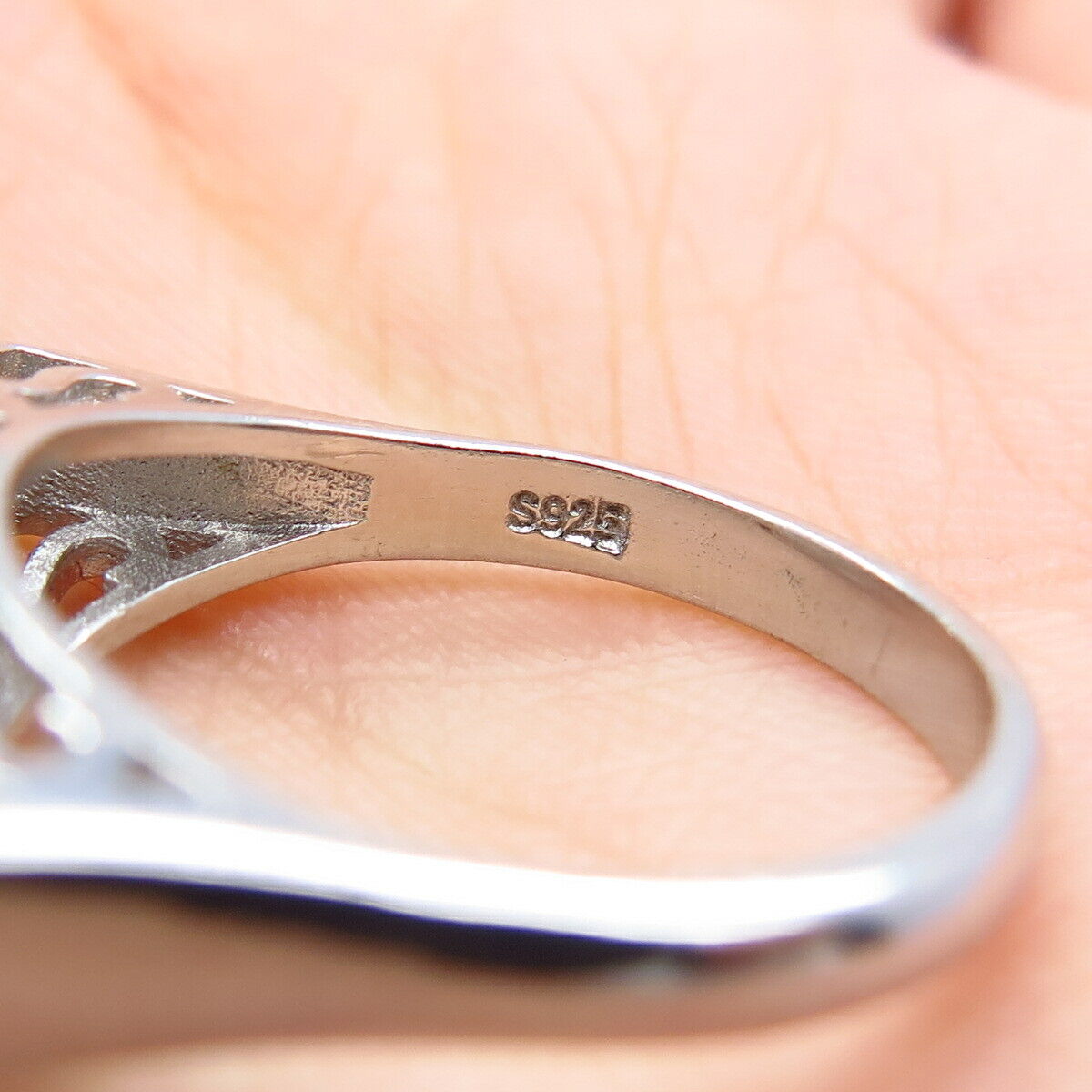 925 Sterling Silver Pave C Z Bar Ring Size 7.75