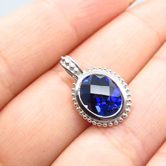 925 Sterling Silver Lab-Created Sapphire Beaded Pendant