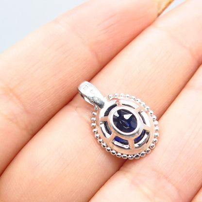 925 Sterling Silver Lab-Created Sapphire Beaded Pendant