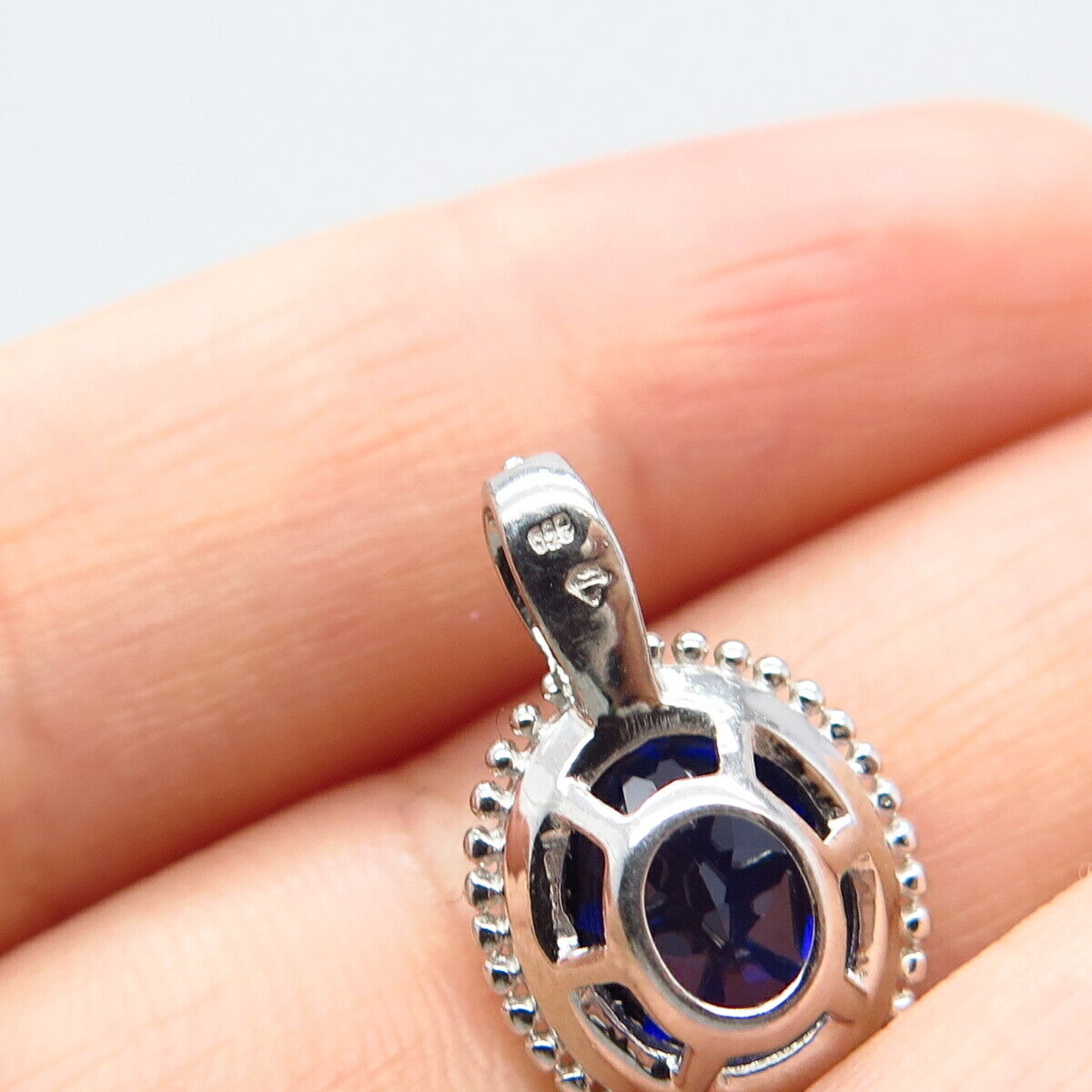 925 Sterling Silver Lab-Created Sapphire Beaded Pendant