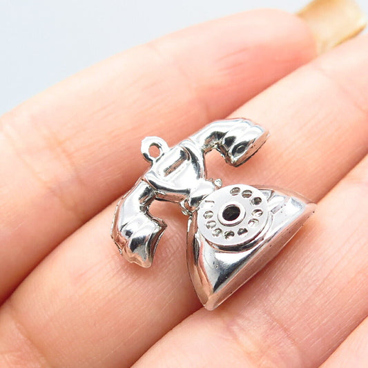 925 Sterling Silver Vintage Retro Rotary Phone Movable Charm Pendant