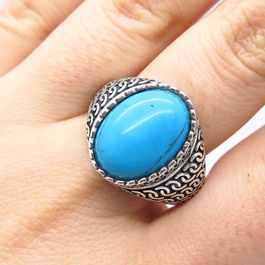 925 Sterling Silver Vintage Faux Turquoise Braided Ring Size 12