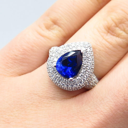 925 Sterling Silver Swarovski White Chrystal Lab-Created Sapphire Ring Size 6.75