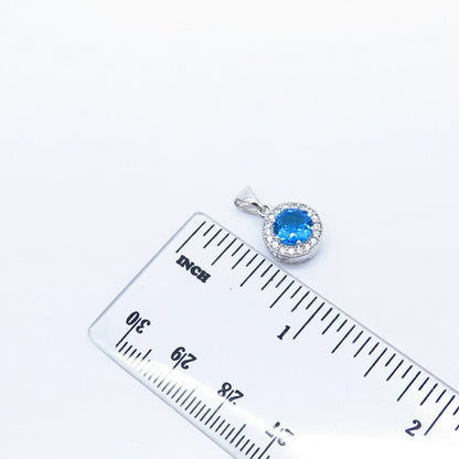 925 Sterling Silver White & Blue Topaz-Tone C Z Pendant