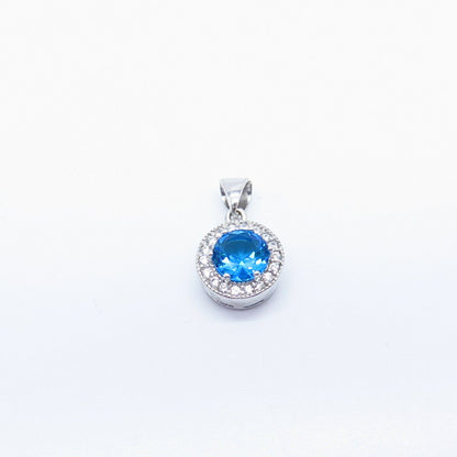 925 Sterling Silver White & Blue Topaz-Tone C Z Pendant